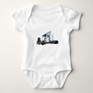 White Semi Tractor Trailer Baby Bodysuit