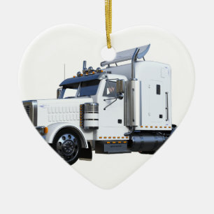 White Semi Tractor Trailer Ceramic Tree Decoration