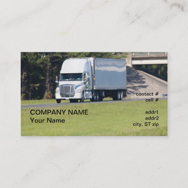 white semi truck and trailer business card (Front)