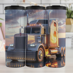 White Semi Truck Golden Hour Reflections Thermal Tumbler