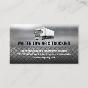 White Semi Truck Moving Logo Steel Metallic Business Card