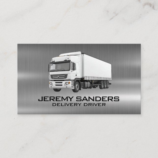 White Semi Truck Parked | Delivery Driver Business Card (Front)