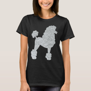 White Sequin Poodle On Black Background T-Shirt