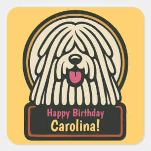 White Shaggy Dog Birthday Party Square Sticker