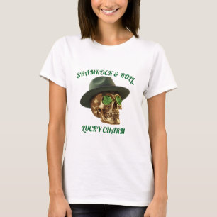 White Shamrock Skull Leprechaun St Patrick T-Shirt