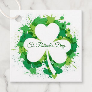 White Shamrock with Green Splatters Favour Tags