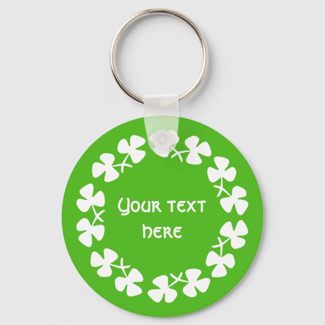 White Shamrocks Border Add Text Key Ring (Front)
