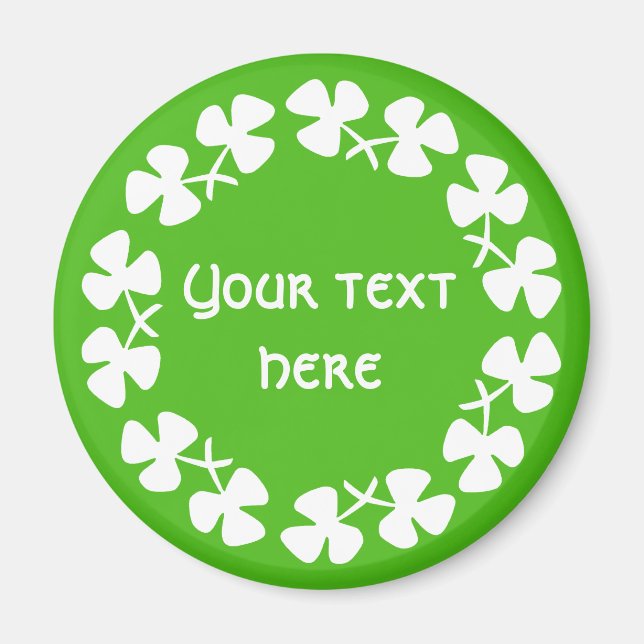 White Shamrocks Border Add Text Magnet (Front)