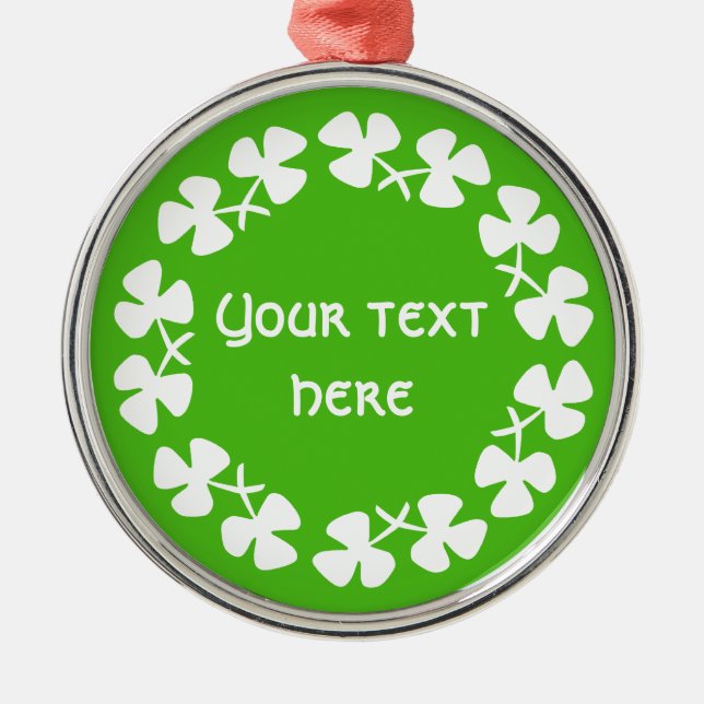 White Shamrocks Border Add Text Metal Tree Decoration (Front)