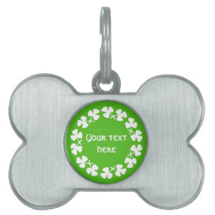 White Shamrocks Border Add Text Pet Name Tag