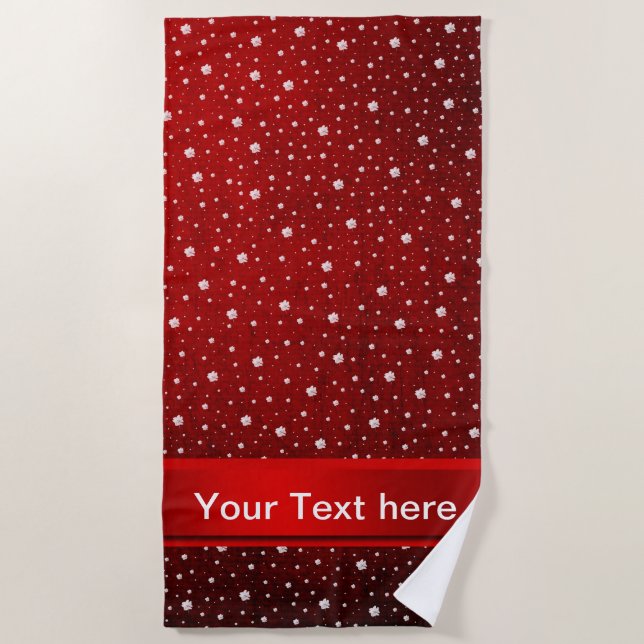 white shamrocks in red Beach Towel (Front)