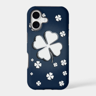 White shamrocks on blue background