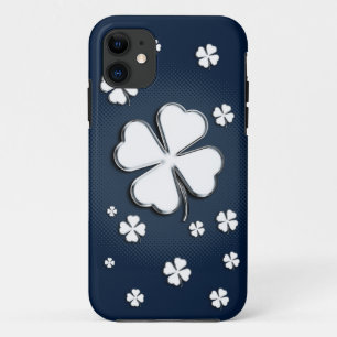 White shamrocks on blue background iPhone 11 case
