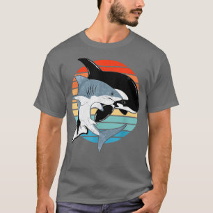 White Shark and Orca Vintage Sunset Shark Day T-Shirt