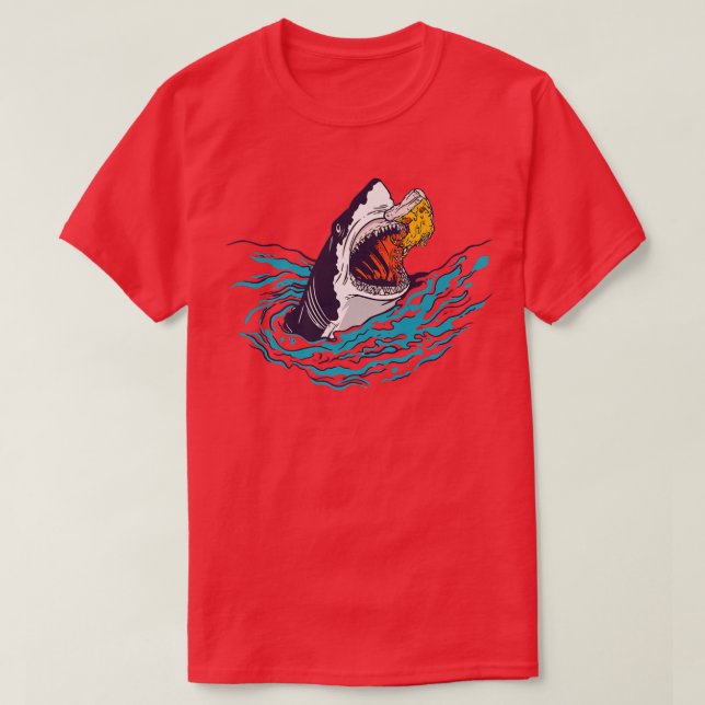 White Shark Bites Pizzaslice Pizza Shark 35455902 T-Shirt (Design Front)