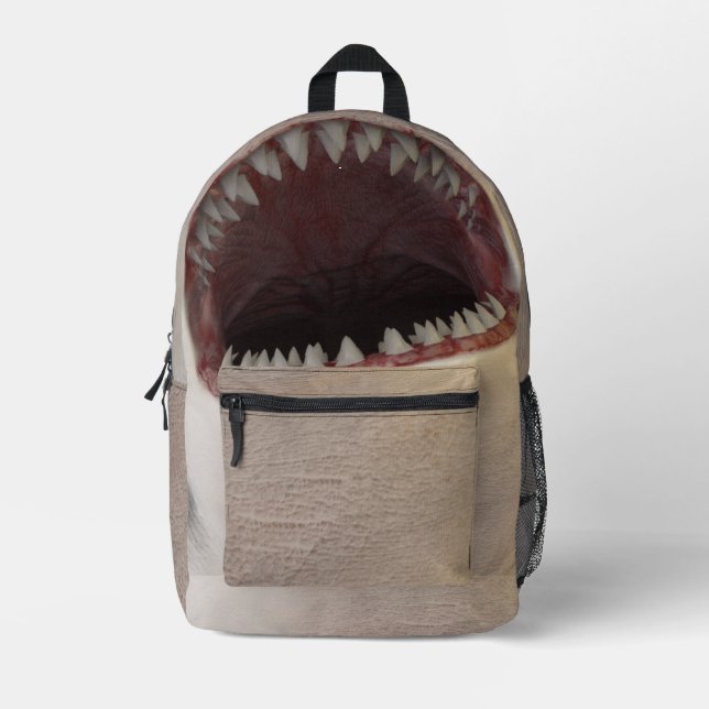 White Shark mouth Printed Backpack (Front)