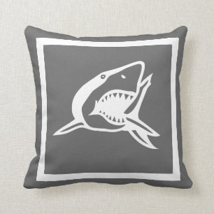 white  shark on dark grey pillow