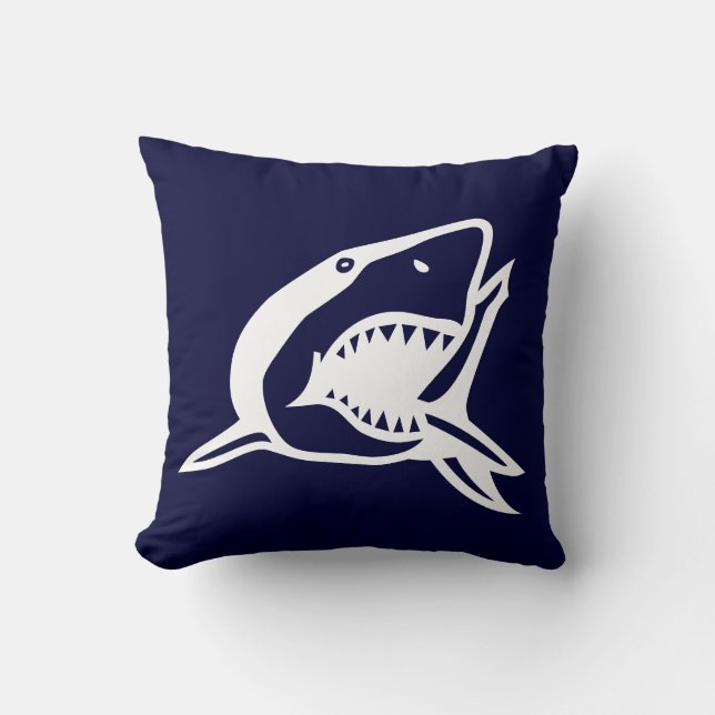 white  shark on navyl blue pillow (Front)