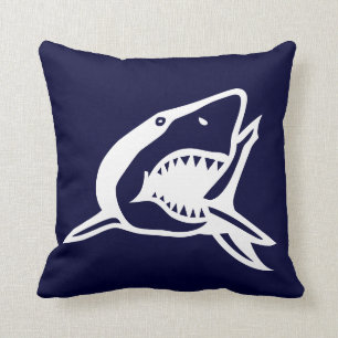 white  shark on navyl blue pillow