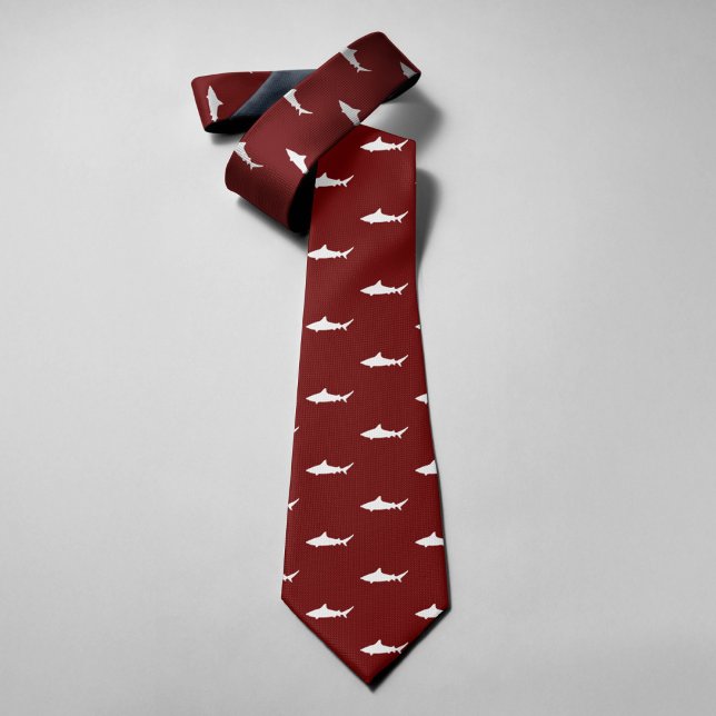 White Shark On Red Background Simple Style Tie (Creator Uploaded)