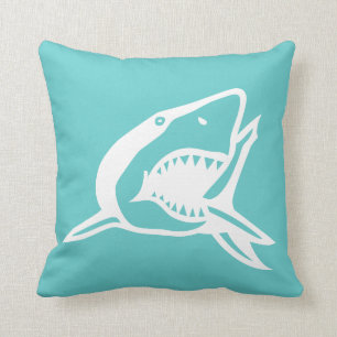 white  shark on teal blue pillow