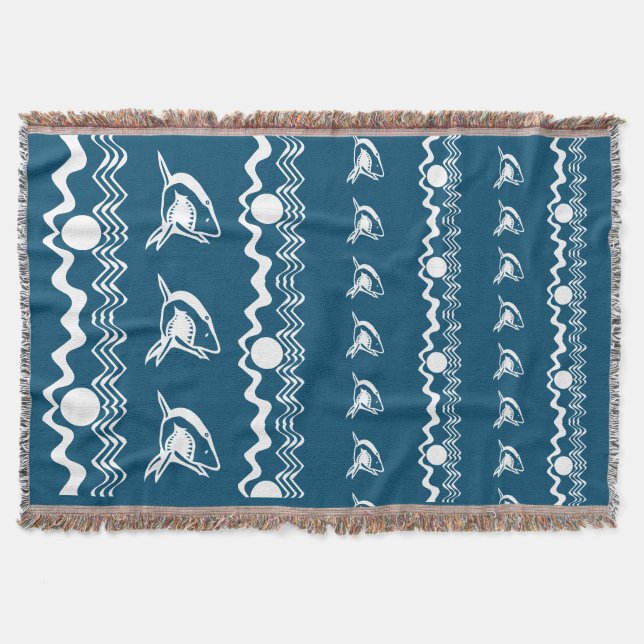 WHITE shark personalise / .choose colour backgroun Throw Blanket (Front)