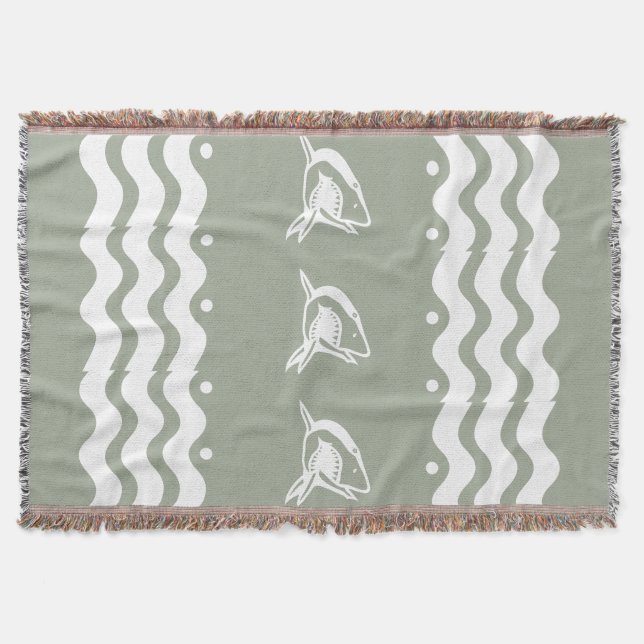 WHITE shark personalise / .choose colour backgroun Throw Blanket (Front)