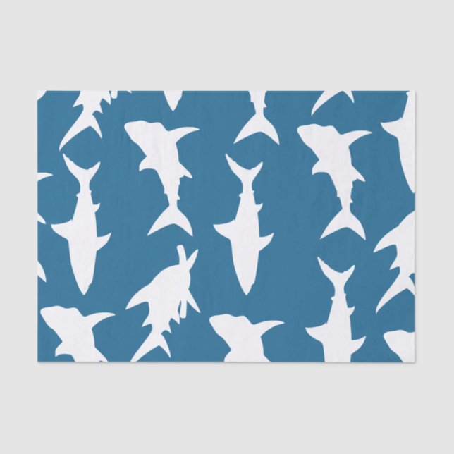 White Shark Silhouettes & Ocean Blue Tissue Paper (Front)