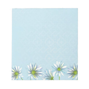 White Shasta Daisy Flower Border Pastel Blue Notepad