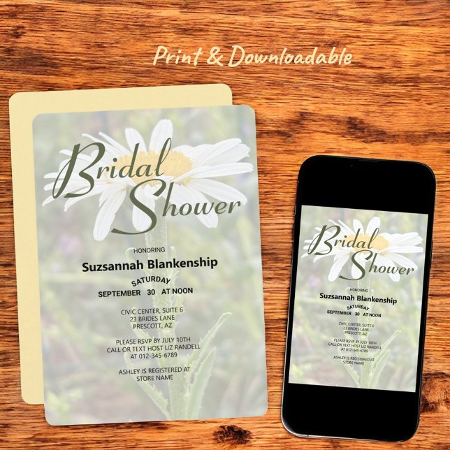 White Shasta Daisy Photo Bridal Shower Invitation (shower invitation print and downloadable)