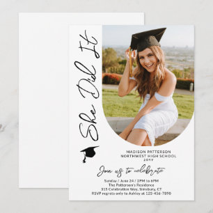 White She Did It Photo Graduation Party Invitation