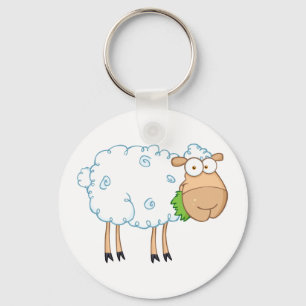 White Sheep Cartoon Character Key Ring