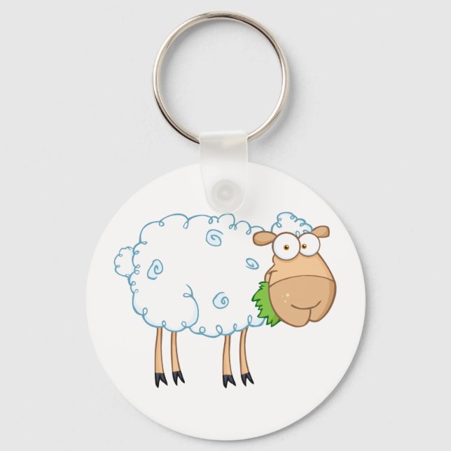 White Sheep Cartoon Character Key Ring (Front)