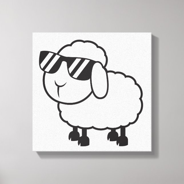 White Sheep in Sunglasses Cartoon Canvas Print (Front)