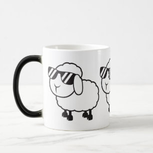 White Sheep in Sunglasses Cartoon Magic Mug