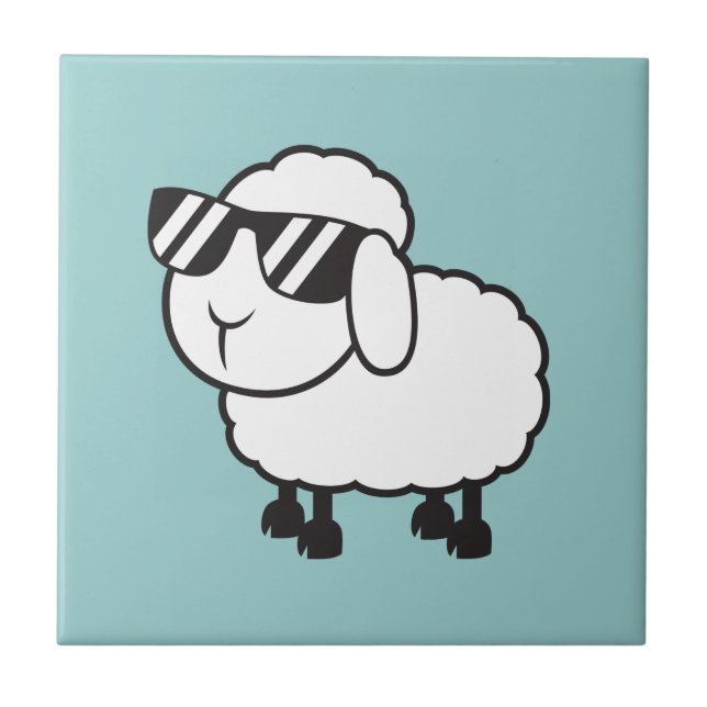White Sheep in Sunglasses Cartoon Tile (Front)