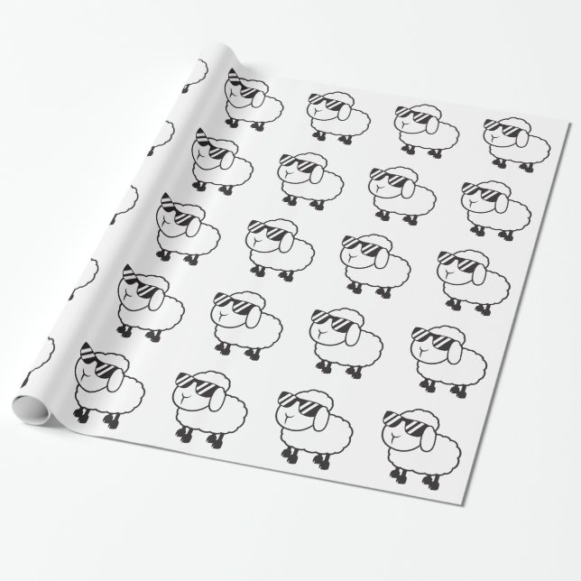 White Sheep in Sunglasses Cartoon Wrapping Paper (Unrolled)