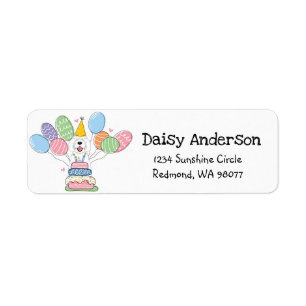 White Sheepadoodle Birthday Party Return Address