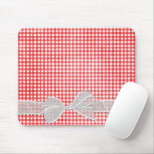 White Sheer Bow On Gingham Mouse Mat