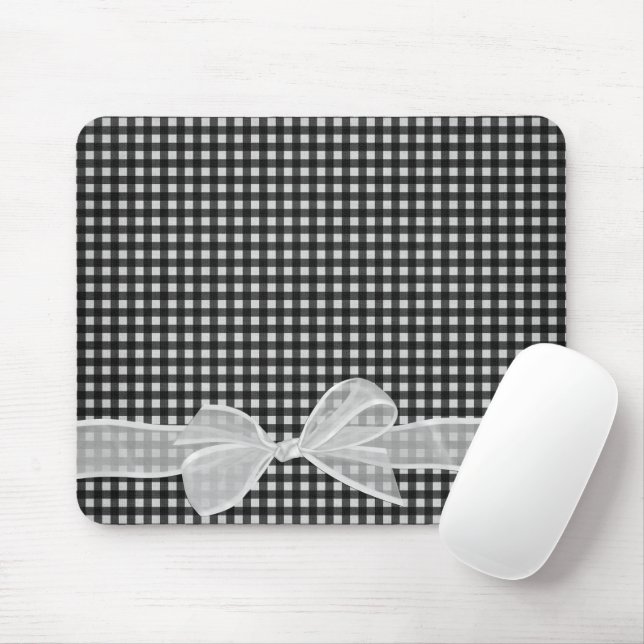 White Sheer Bow On Gingham Mouse Pad (With Mouse)