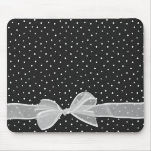 White Sheer Bow On Polka Dots Mouse Mat