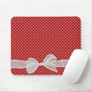 White Sheer Bow On Polka Dots Mouse Pad