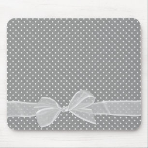 White Sheer Bow On Polka Dots Mouse Pad
