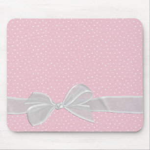 White Sheer Ribbon on Pin Dots Mouse Mat