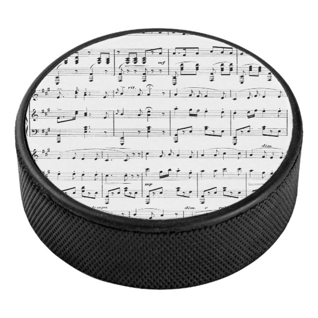 White Sheet Music Hockey Puck (3/4)