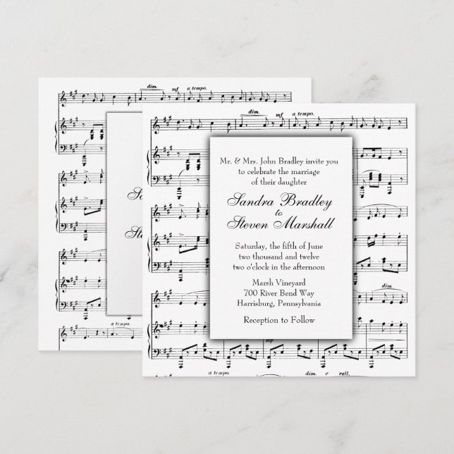 White Sheet Music Theme Wedding Invitation (Front/Back)
