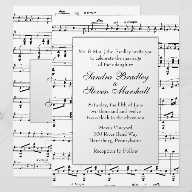 White Sheet Music Theme Wedding Invitation (Front/Back)