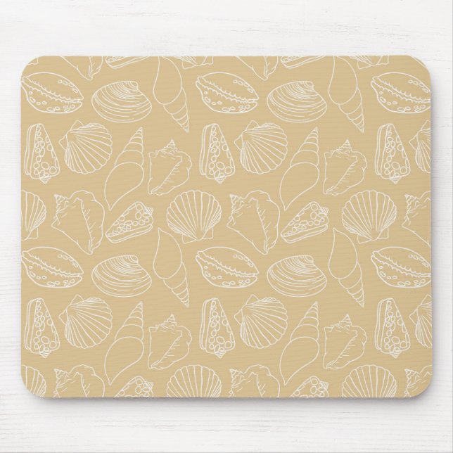 White Shells on Sandy Beige Mouse Mat (Front)