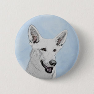 White Shepherd Painting - Cute Original Dog Art 6 Cm Round Badge