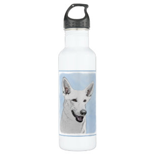White Shepherd Painting - Cute Original Dog Art 710 Ml Water Bottle